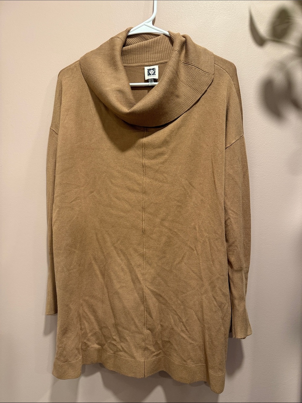 Anne Klein Camel Cowl Neck Tunic Sweater - Soft Camel